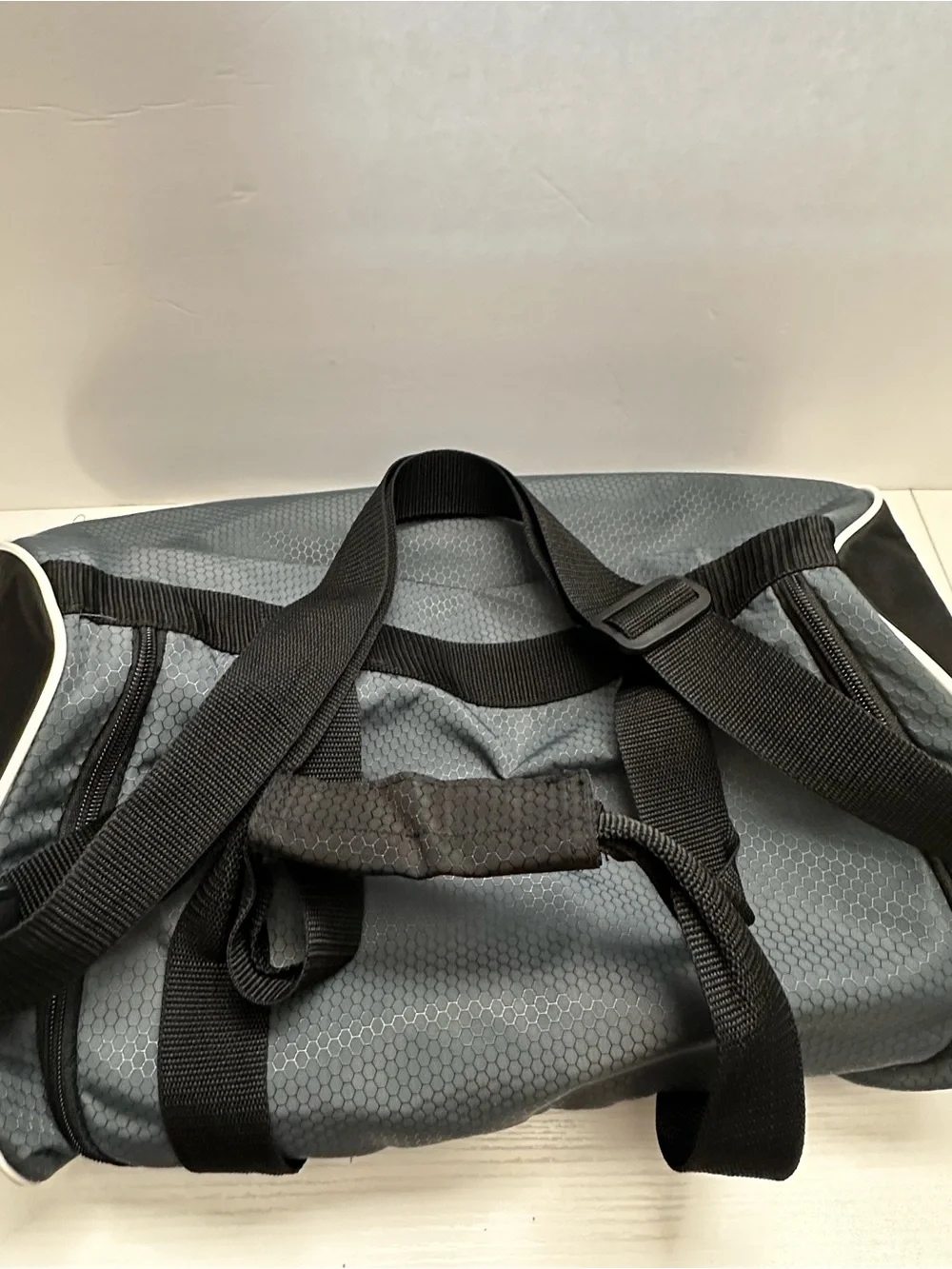 adidas Grey and Black Logo Duffel Bag with White Accents
